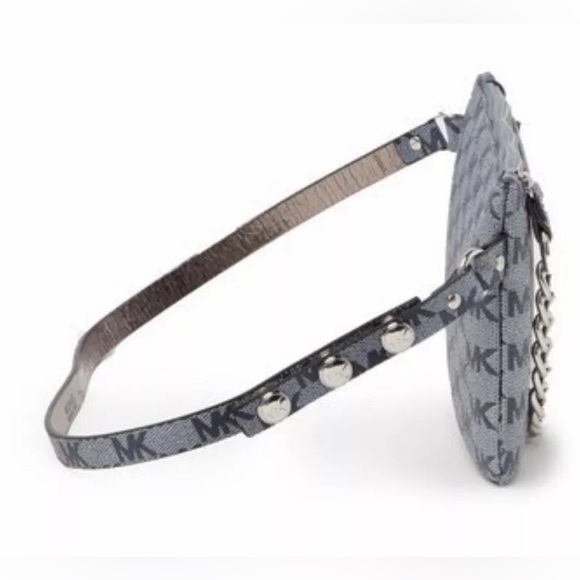 Michael Kors Women’s Grey MK Logo With Silver Hardware Waist Pack Fanny Pack XL - Picture 4 of 14